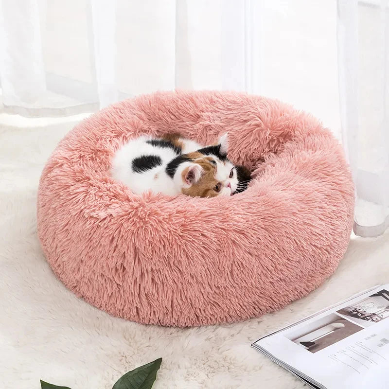 Cozy Plush Cat Nest - Round Soft Shaggy Bed for Kittens and Small Dogs - Removable & Machine Washable