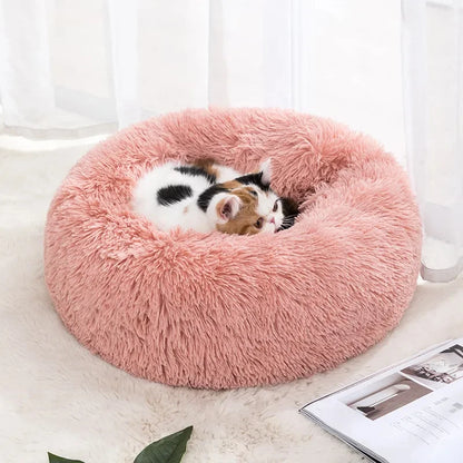 Cozy Plush Cat Nest - Round Soft Shaggy Bed for Kittens and Small Dogs - Removable & Machine Washable