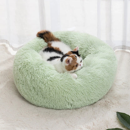 Cozy Plush Cat Nest - Round Soft Shaggy Bed for Kittens and Small Dogs - Removable & Machine Washable