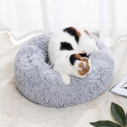 Cozy Plush Cat Nest - Round Soft Shaggy Bed for Kittens and Small Dogs - Removable & Machine Washable
